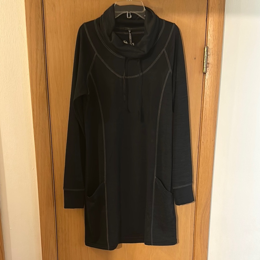 Kuhl Women’s Cowl Funnel Neck Dress Contrast Seam Pockets Black Size Medium